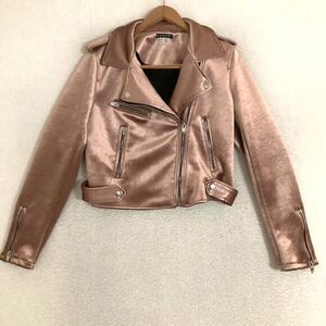 Venus Velour Moto Crop‎ Jacket Womens M Full Zip Biker Metallic